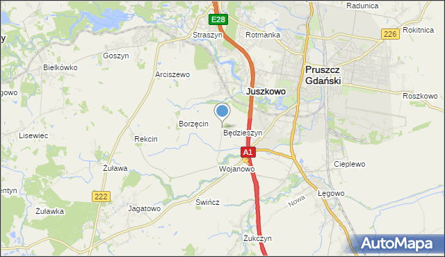 mapa Będzieszyn, Będzieszyn gmina Pruszcz Gdański na mapie Targeo